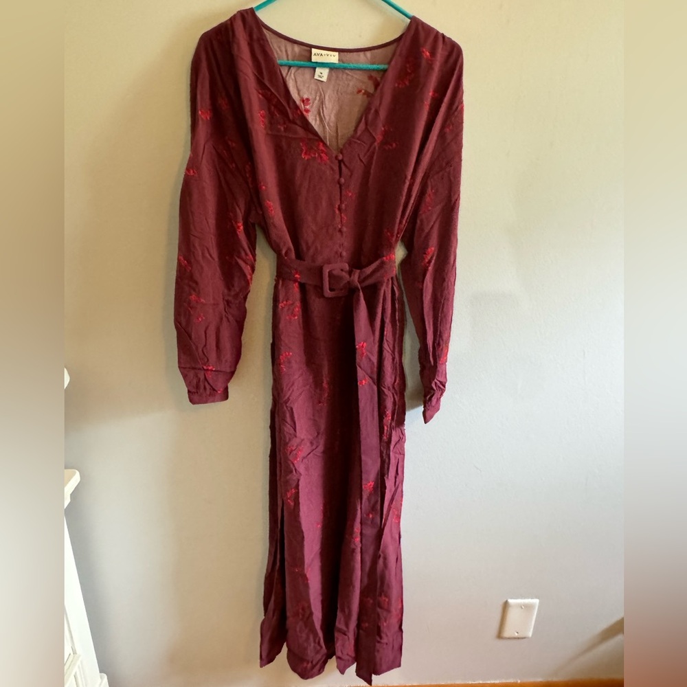 Ava & Viv Burgundy Floral Maxi Dress